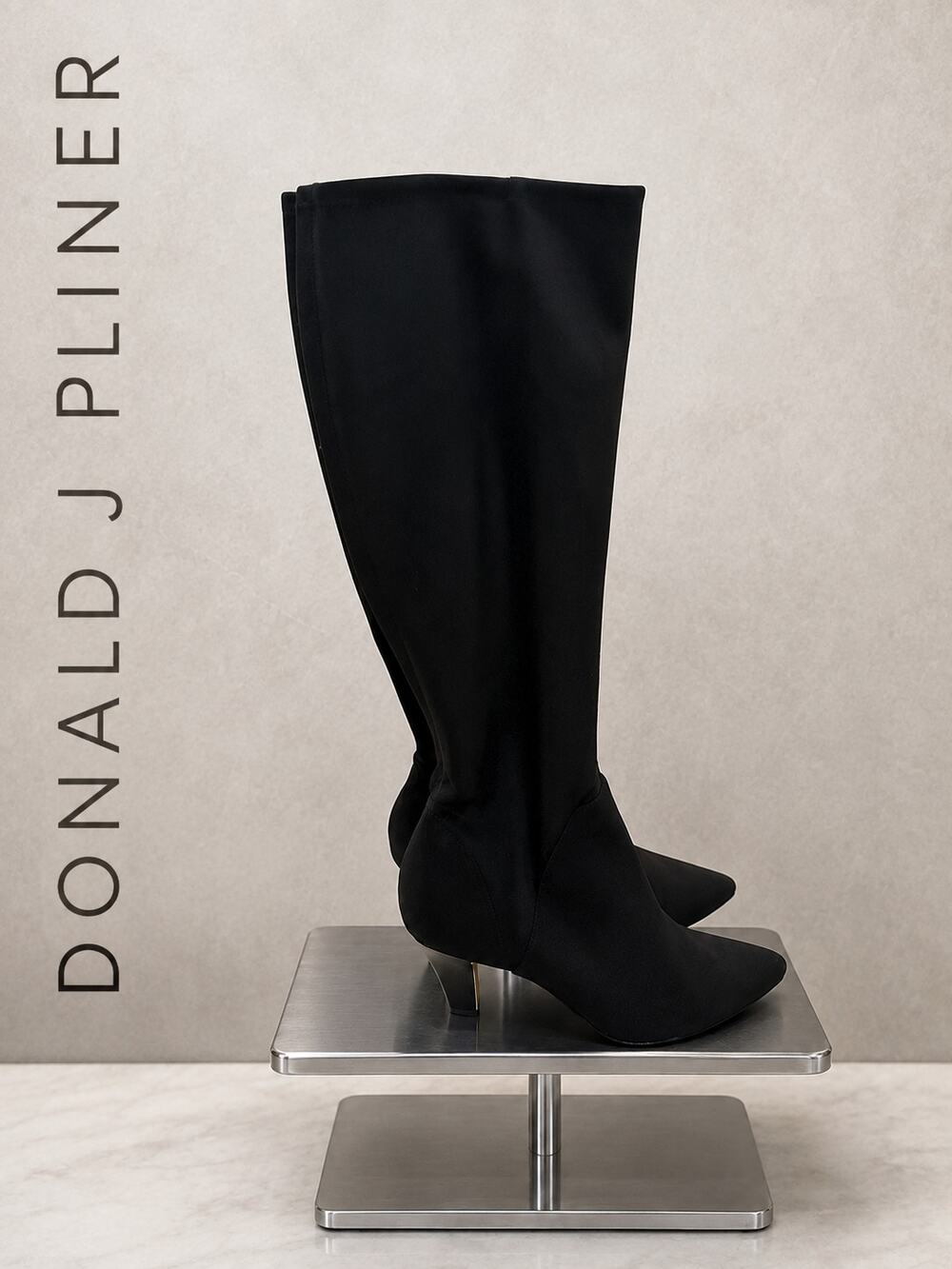 Donald J Pliner Tessa Black Stretch Nylon Knee High Boots Women’s 7.5M